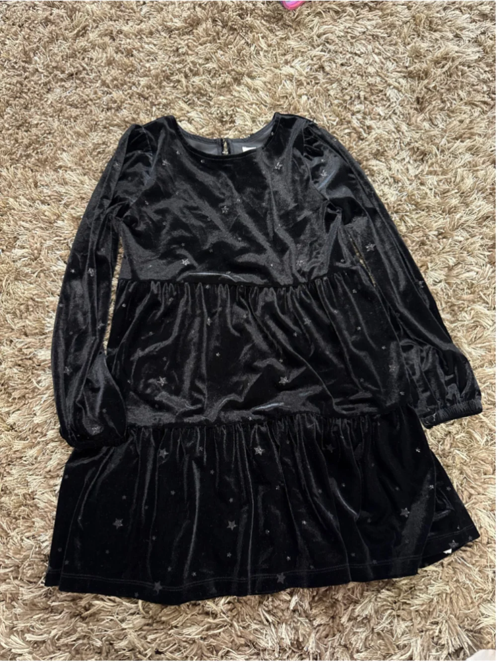 Girls Gap Black Velvet Star Print Tiered Dress Size M